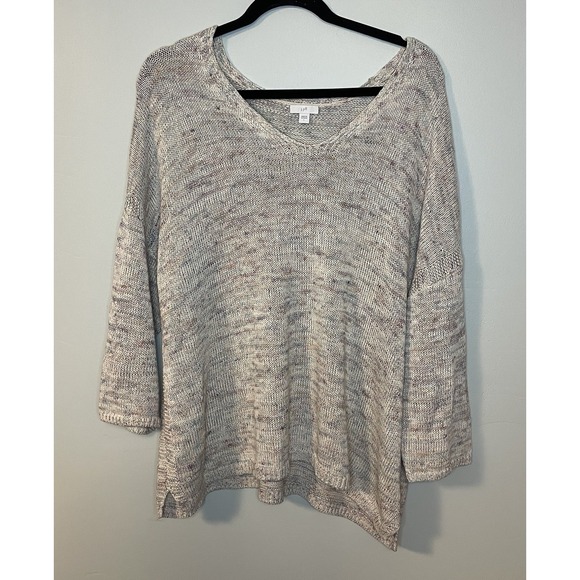 J Jill Linen‎ Blend Speckled 3/4 Sleeve Sweater Size L Oversized Slouchy Beach - Picture 1 of 4